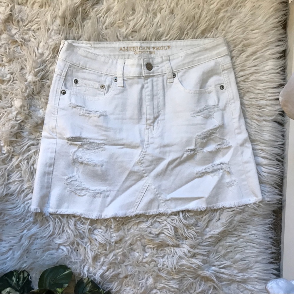 american eagle white denim skirt